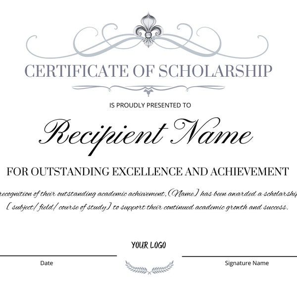 Certificate of Scholarship Editable Canva Template Certificate of Scholarship For Student Template for Completion of Course or Module Award