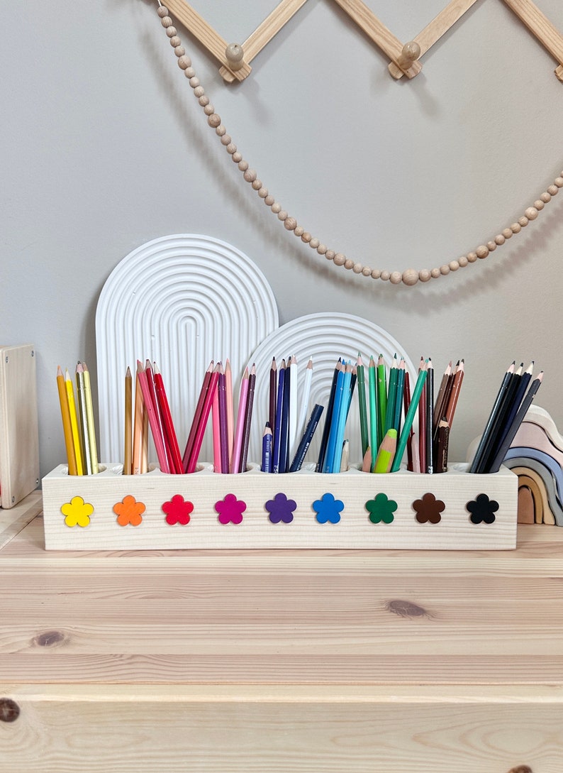 Montessori Rainbow Flower Pencil Holder, Colored Pencil Organizer ...