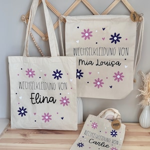 Personalisierter Stoffbeutel | Name | Wechselkleidung | Kindergarten | Tasche | Geschenk | Kleidung | Jutebeutel | Wechselsachen | Blumen