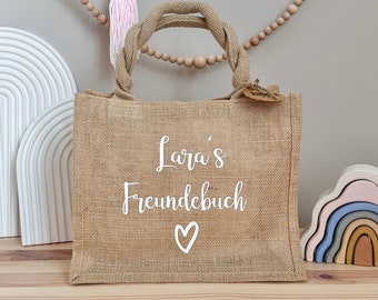 Jute Tasche für Freundebuch mit Namen | personalisiert | Wunschtext | Bag | Geschenktasche | Geschenk | Kind | Geburtstag | Freunde | Schule