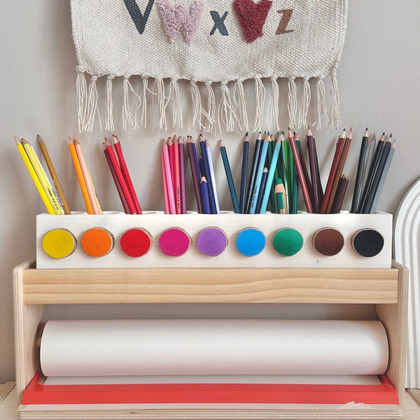 Weißer Stiftehalter Montessori Regenbogen lasiert | Stiftebox | Organizer | Schule | Kindergarten | Stifte | Malen | Schreibtisch