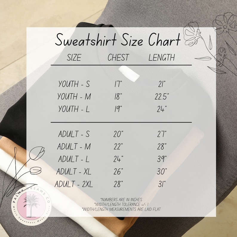 a women's sweatsuit size chart on a chair