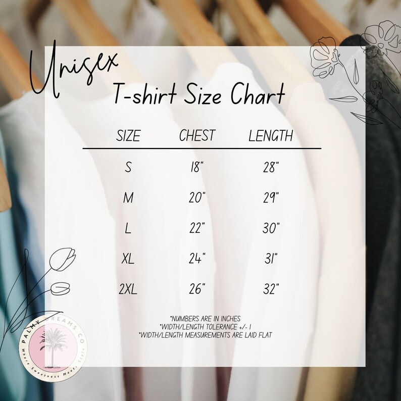 a t - shirt size chart on a clothes rack
