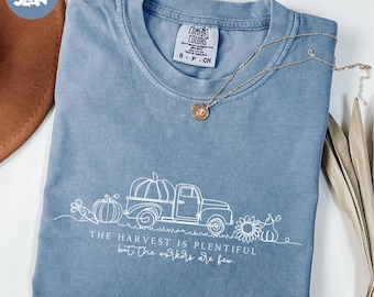 Comfort Colors® The Harvest is Plentiful But The Workers Are Few Shirt, Bible Verse Shirt, Pumpkin Shirt, Christian Shirt, Fall Shirt