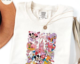 Comfort Colors® Mickey and Friends Valentine's Day Shirt, Disney Lovers Shirt, Happy Valentines Shirt, Disney Valentine's Day Gift