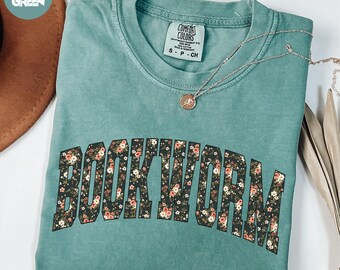Comfort Colors® Bookworm Shirt, Book Lover Shirt, Librarian Shirt, Retro Bookworm Shirt, Bookish Shirt, Reader Shirt, Floral Bookworm Shirt