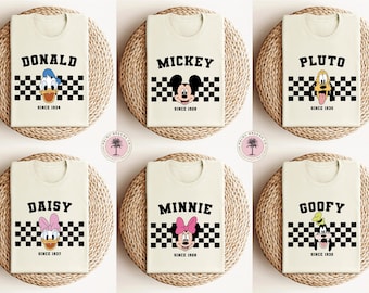 Matching Disney Trip Shirt, Checkered Disney Characters Shirt, Retro Mickey and Friends, Disney Family Vacation, Custom Disney Gift