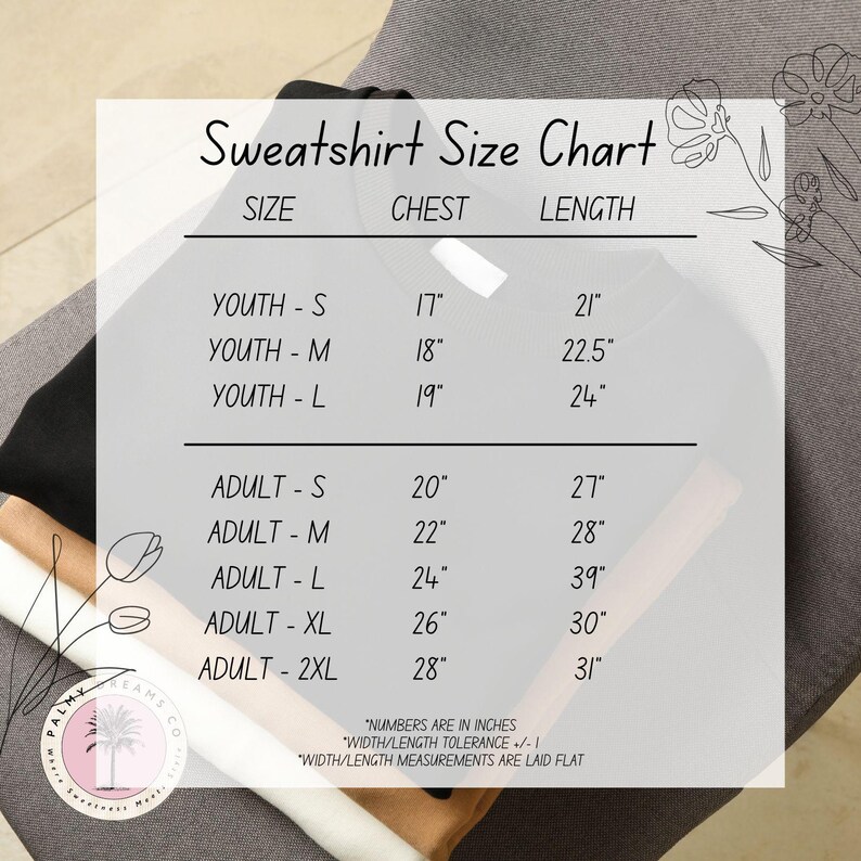 sweatshirt size chart for a women's size chart