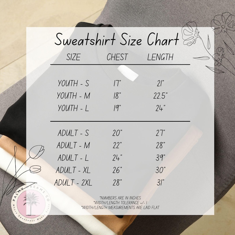 sweatshirt size chart for a women's size chart