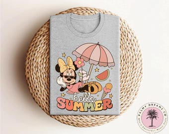 Camiseta de Minnie Hello Summer, camiseta de Disney Summer, camiseta Summer Vibes, camiseta de Disney Holiday, camiseta de Disneyland Summer Trip