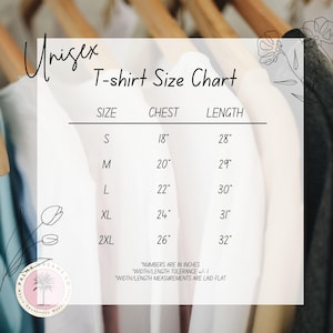 a t - shirt size chart on a clothes rack