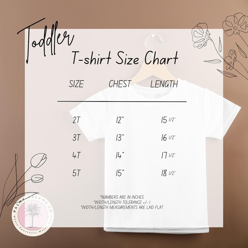 a toddler's t - shirt size chart on a hanger