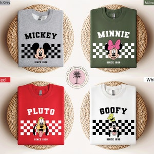 Retro Mickey and Friends Sweatshirt, Checkered Disney Sweatshirt, Disney Characters Sweater, Matching Disney Sweatshirts