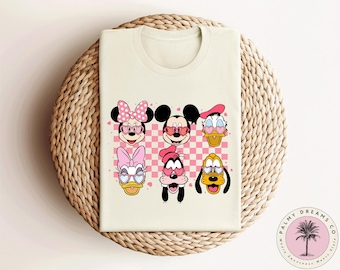 Valentine's Day Disney Shirt, Retro Mickey and Friends Shirt, Checkered Mickey Shirt, Gift for Valentine, Disney Valentines Shirt