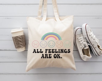 All Feeling Are Ok Tote Bag, Mental Health Tote Bag, Teacher Gifts, Mental Health Gifts, Awareness Tote Bag, Inclusion Teacher Tote Bag