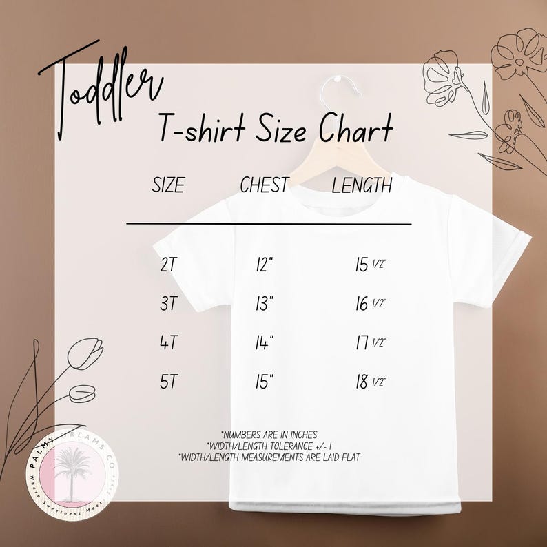 a toddler's t - shirt size chart on a hanger