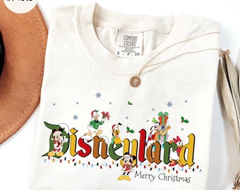 Comfort Colors® Disneyland Merry Christmas Shirt, Mickey and Friends Christmas Tee, Disney Happy Christmas Shirt, Xmas Holiday Shirt
