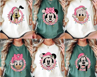 Comfort Colors® Mickey and Friends Christmas Lights Shirt, Matching Christmas Shirts, Checkered Disney Shirt, Christmas Squad Shirts