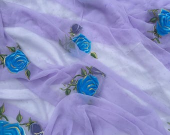 Hand-Painted Floral Chiffon Saree: Lavender Wedding Sari