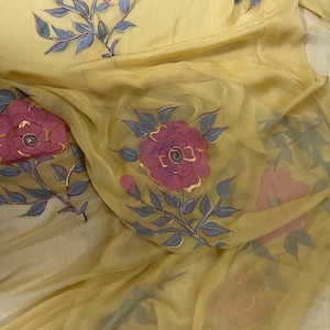 Golden Pure Chiffon Dupatta for navratri, Multipurpose Golden Chiffon Scarf , Dupatta for Wedding , Hand painted Dupattas , Chiffon Dupatta