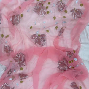 SALE Hand Painted Chiffon Saree for Wedding Rose gold Chiffon Saree bridesmaid saree Chiffon Sari Partywear Saree Designer gift for women