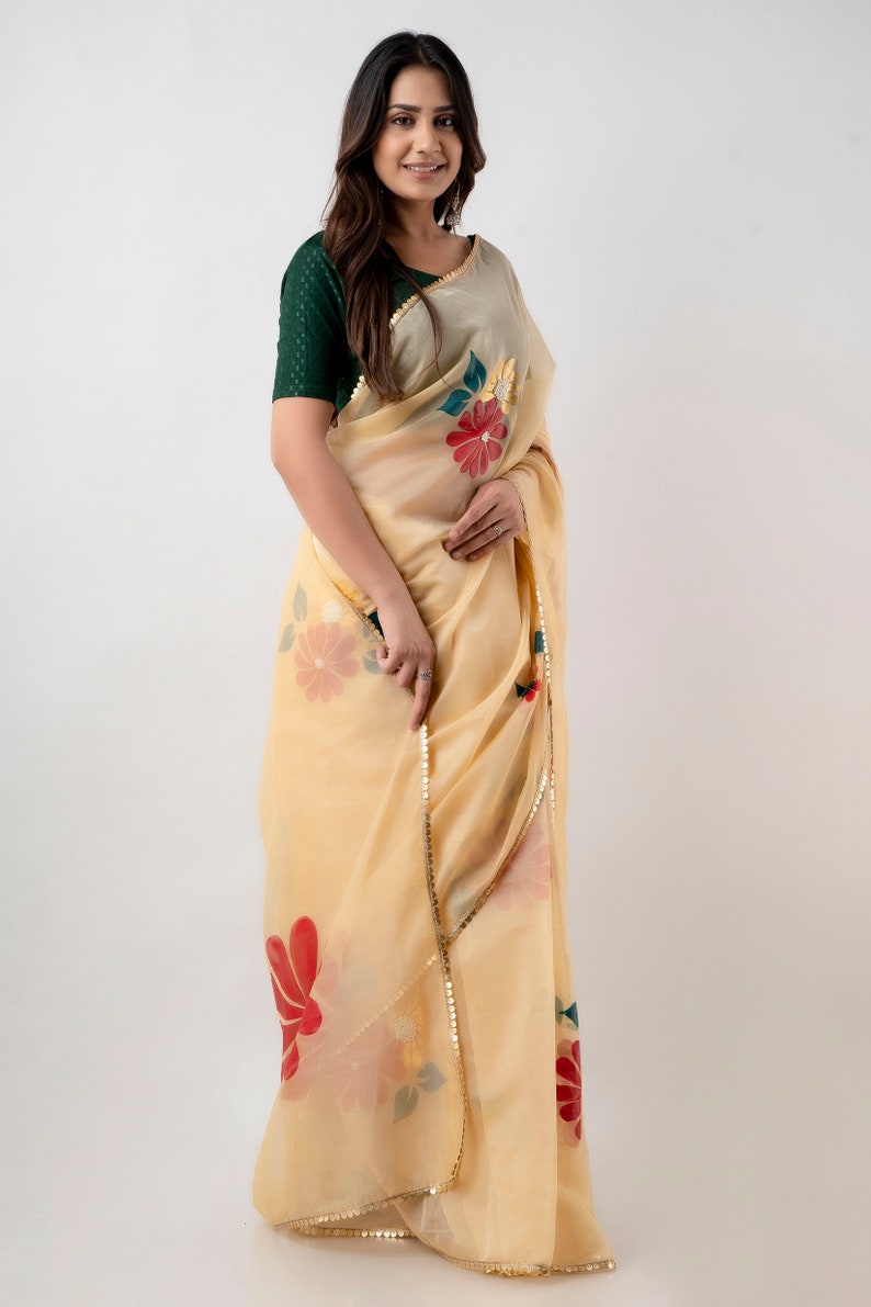 Floral hand paint organza saree