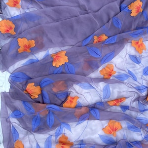 SALE Hand Painted Chiffon Saree for Wedding grey Chiffon Saree bridesmaid saree Chiffon Sari Partywear Saree Designer gift for women