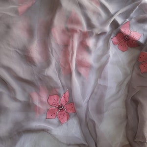 Hand-Painted Floral Chiffon Saree: Grey Indian Partywear Sari with custom blouse