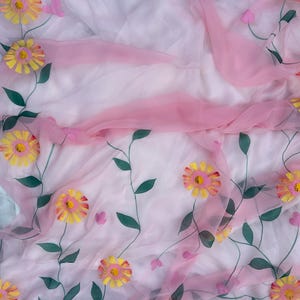 SALE Hand Painted Chiffon Saree for Wedding peach Chiffon Saree bridesmaid saree Chiffon Sari Partywear Saree Designer gift for women
