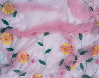 Hand-Painted Peach Chiffon Saree: Indian Wedding Sari