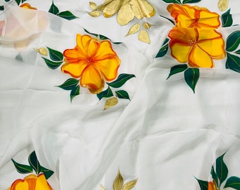 Hand-Painted Floral Dupatta: Indian Wedding Scarf, Hijab Coverup