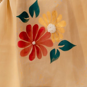 Hand Painted Golden Organza Saree , Indian Saree for girls & women, Floral Organza saree, Customised Handmade Saree, Sabysachi saree image 6