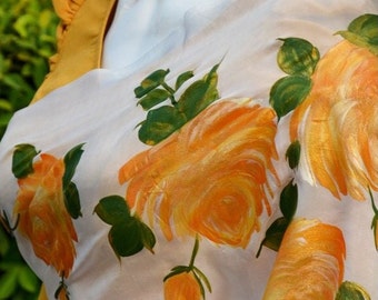 Handgeschilderde sari . van chiffon: witte bloemen Bollywood-sari