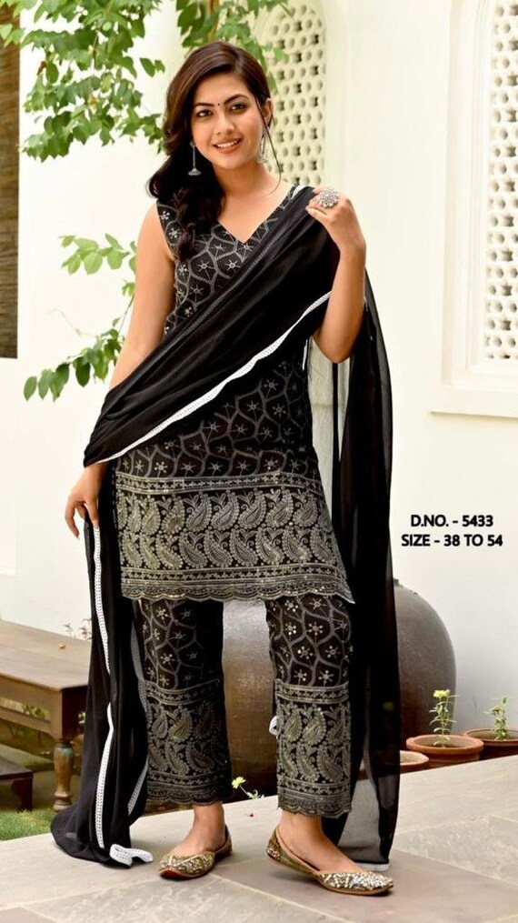 Buy Sparkee Darkee Women Black Georgette Frill Short Gown Chikankari Kurti  (Xl) Online at Best Prices in India - JioMart.