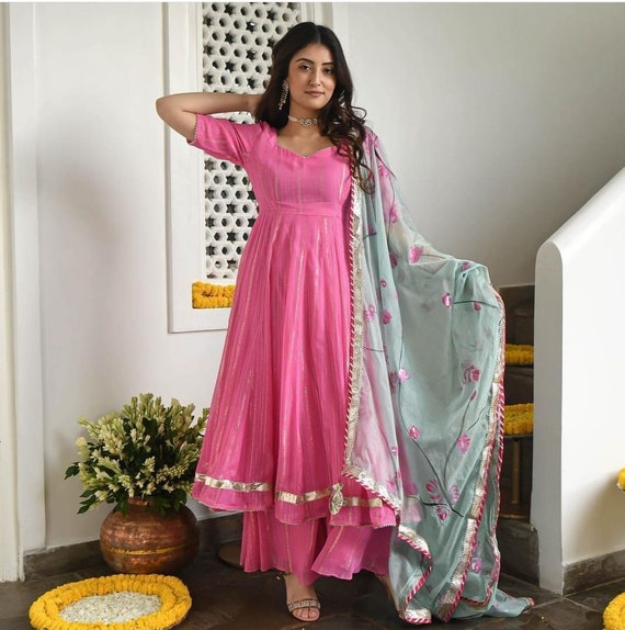 Pink cotton silk designer Anarkali kurti for women | Cotton anarkali dress,  Anarkali dress online shopping, Indian anarkali dresses