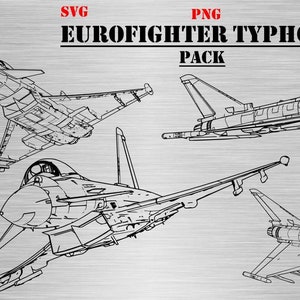 Eurofighter Typhoon Aircraft Pack (SVG & PNG formats) Digital Military Drawings. Ten (10) line drawings.
