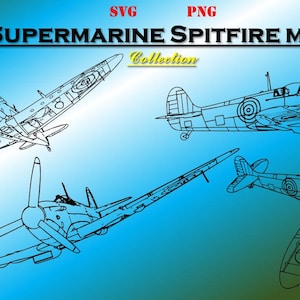Supermarine Spitfire MkII Aircraft Collection (SVG & PNG formats) Digital Military Drawings. Ten (10) line drawings.