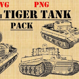 Pzkpfw VI Tiger Tank Pack (SVG & PNG formats) Digital Military Drawings. Ten (10) line drawings.