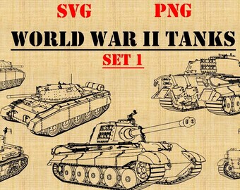 World War 2 Tanks Set 1 (SVG & PNG formats) Digital Military Vehicle Drawings. eighteen (18) line drawings