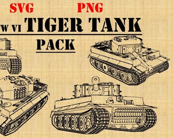 Pzkpfw VI Tiger Tank Pack (SVG & PNG formats) Digital Military Drawings. Ten (10) line drawings.