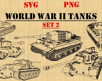 World War 2 Tanks Set 2 (SVG & PNG formats) Digital Military Vehicle Drawings. Twenty (20) line drawings
