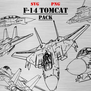 F-14 Tomcat Aircraft Pack (SVG & PNG formats) Digital Military Drawings. Ten (10) line drawings.