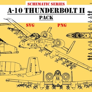 A-10 Thunderbolt II Aircraft Schematics Pack (SVG & PNG formats) Digital Military Vehicle Drawings. Ten (10) line drawings.
