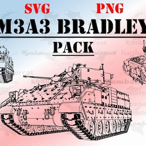 M3A3 Bradley IFV Pack (SVG & PNG formats) Digital Military Vehicle Drawings. Ten (10) line drawings.