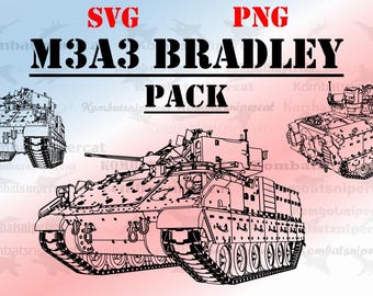 M3A3 Bradley IFV Pack (SVG & PNG formats) Digital Military Vehicle Drawings. Ten (10) line drawings.