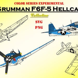 Grumman F6F Hellcat Aircraft Collection (SVG & PNG formats) Digital Military Drawings. Ten (10) line drawings