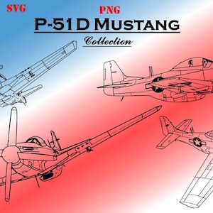 Può includere: Una collezione di quattro disegni in bianco e nero di aerei da caccia P-51D Mustang. Gli aerei sono mostrati in diverse angolazioni e posizioni. Il testo "P-51D MUSTANG Collection" è scritto in rosso nella parte superiore dell'immagine.