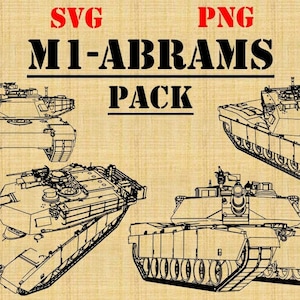 M1-Abrams Tank Pack (SVG & PNG formats) Digital Military Vehicle Drawings. Ten (10) line drawings.