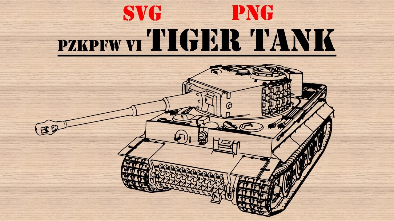 Pzkpfw VI Tiger Tank (SVG & PNG formats) Digital Military Vehicle Drawing. one (1) line drawing.