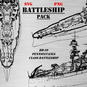 Battleship Class Navy Ship Pack (SVG & PNG formats) Digital Military Drawings. Ten (10) line drawings.